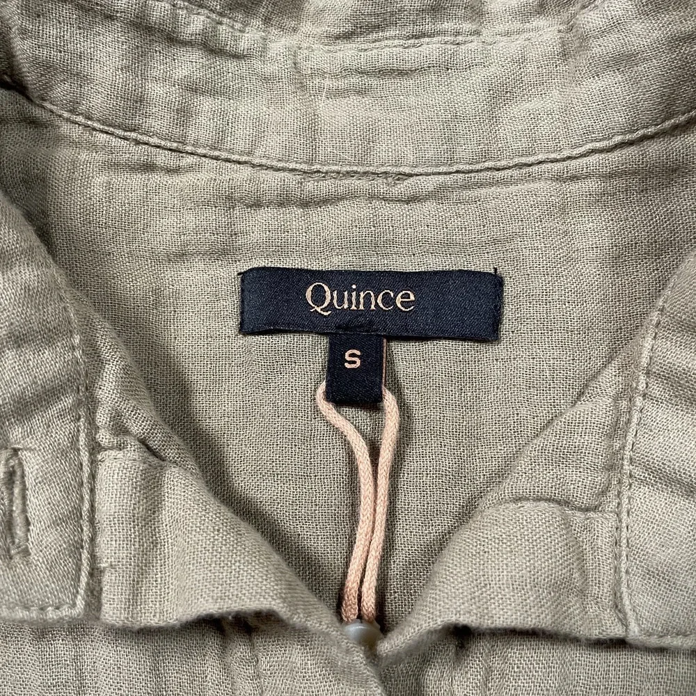 Quince Organic Cotton Button Up Long Sleeve W Small Olive Gauze Resort Vacation - Picture 5 of 8